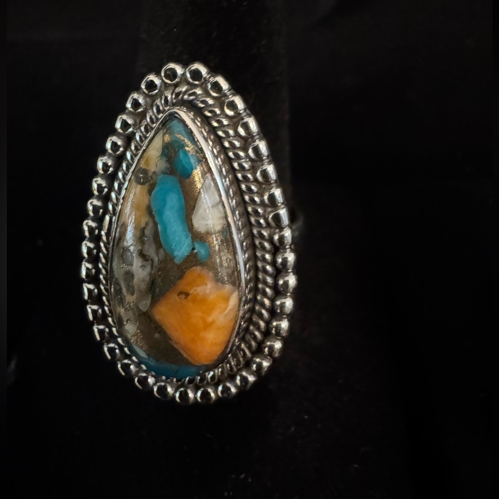 Sterling Silver and‎ Multicolor oyster turquoise Teardrop Ring